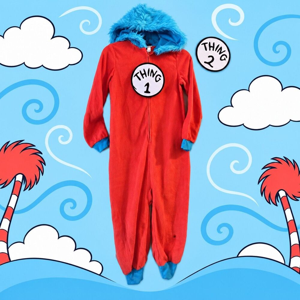 Dr Seuss Thing 1 Thing 2 Kids Halloween Costume Jumpsuit Amscan READ C79